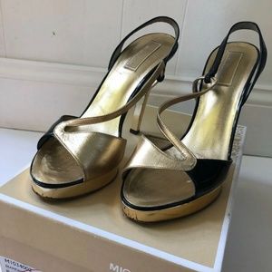 Vintage Michael Kors Collection Heels leather Platform stappy Gold/Black Shoes
